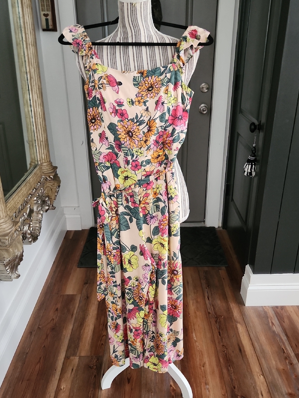 Jumpsuit-Floral Ruffle Strap Wide Leg Crop